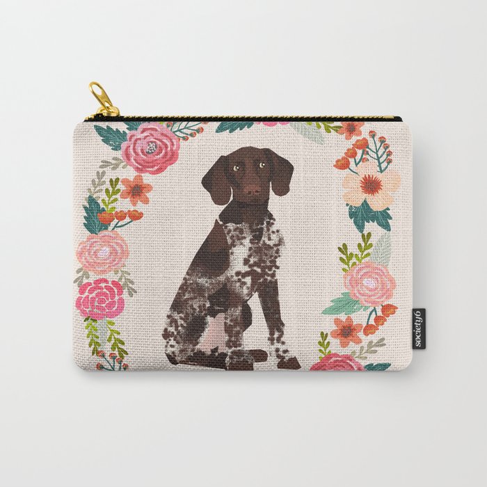 german shorthair pointer floral wreath spring dog breed pet portrait gifts Carry-All Pouch