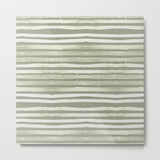 Simply Shibori Stripes Green Tea and Lunar Gray Metal Print