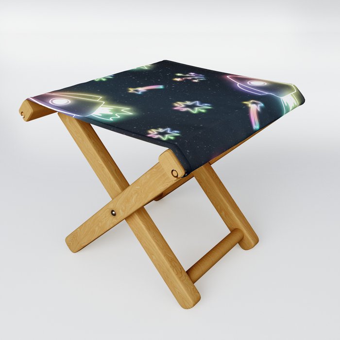 Neon Star and Spacecraft Doodle 2 Folding Stool