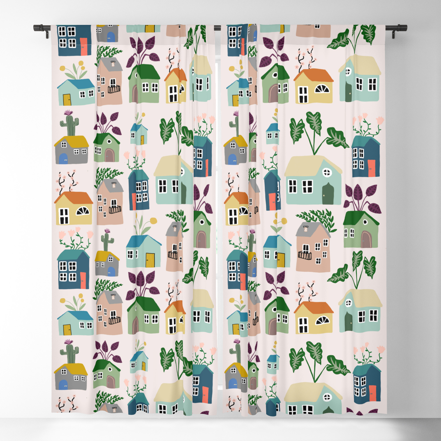 Tiny Cottages With Plants Blackout Curtain By Illuminohomeideas Society6