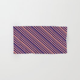 [ Thumbnail: Dark Salmon & Midnight Blue Colored Lines Pattern Hand & Bath Towel ]