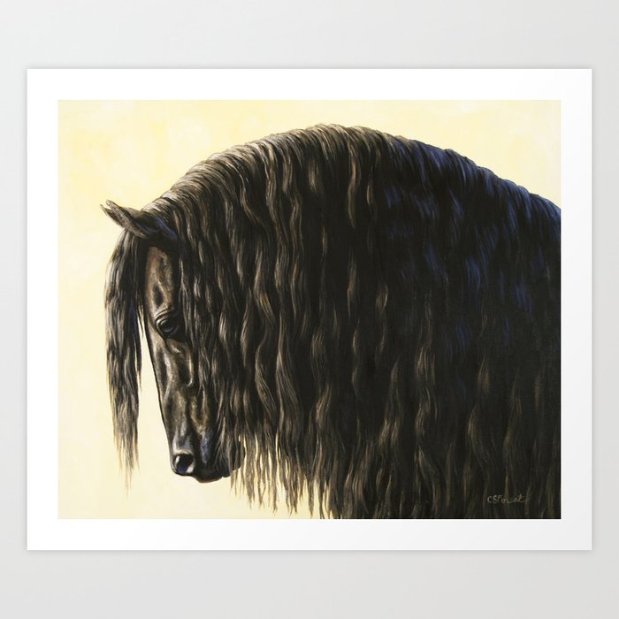 Black Friesian Draft Horse Art Print