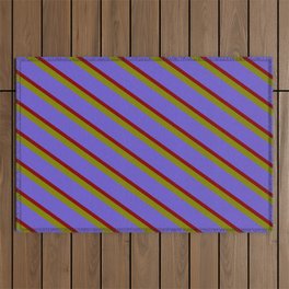 [ Thumbnail: Slate Blue, Maroon, and Green Colored Striped Pattern Outdoor Rug ]