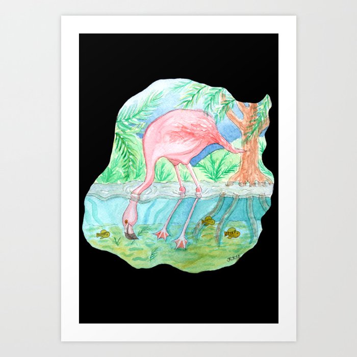 Flamingo Underwater Watercolor And Acrylic Painting Art Print By