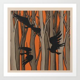 Trees with abstract birds 3 Art Print