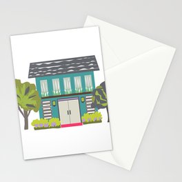 Cute Teal House Art Print, House Drawing, Minimalist Art Stationery Cards