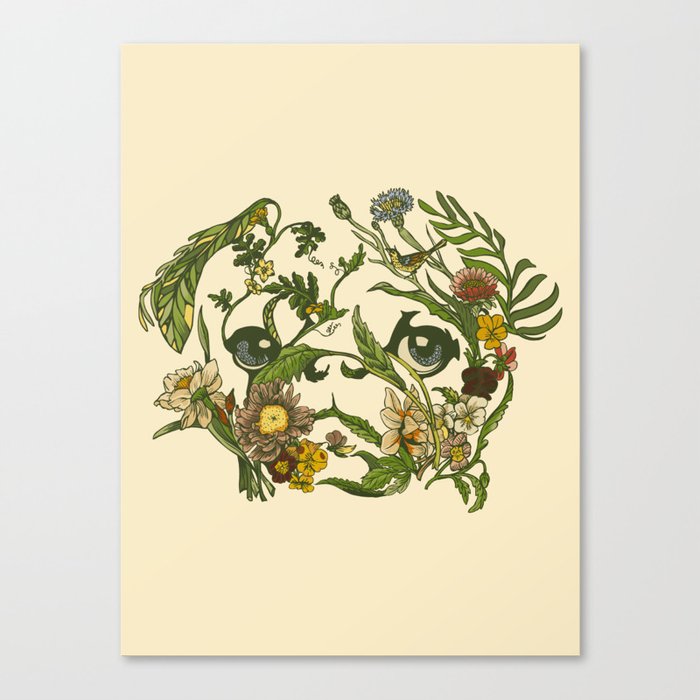 Botanical Pug Canvas Print