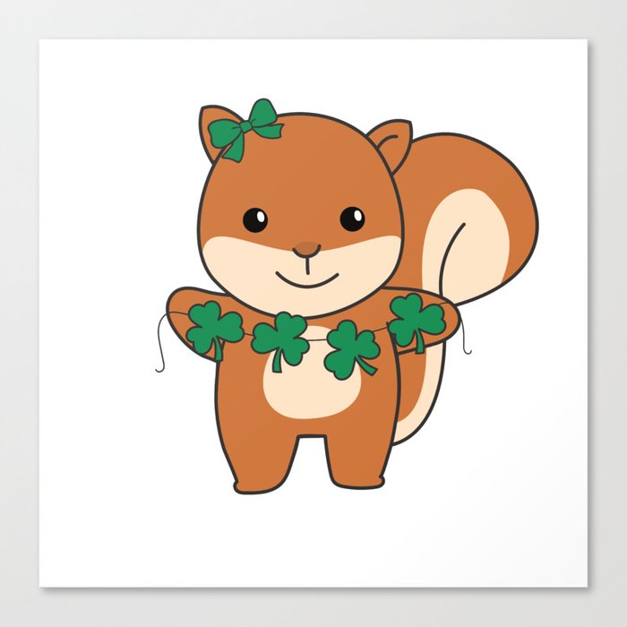 Squirrel With Shamrocks Cute Animals For Luck Canvas Print