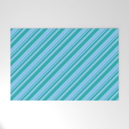 [ Thumbnail: Light Sea Green & Light Sky Blue Colored Striped Pattern Welcome Mat ]