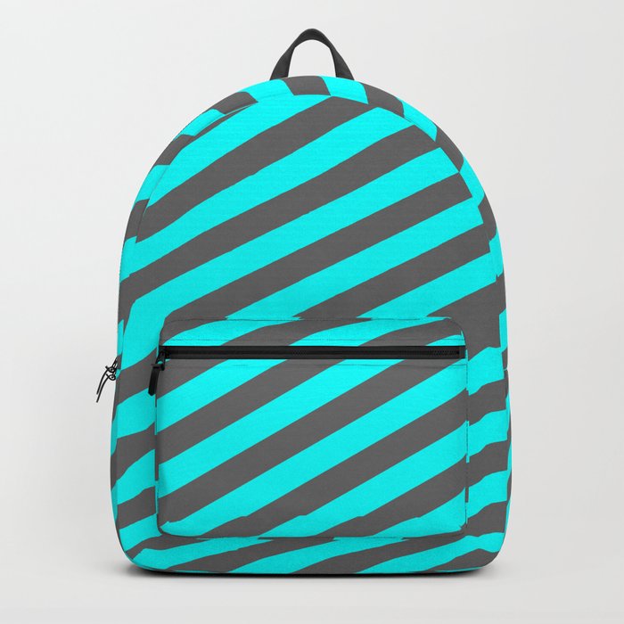 Dim Grey and Cyan Colored Stripes Pattern Backpack