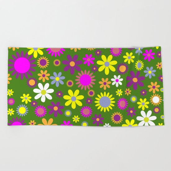 Multicolored Flower Garden Pattern Beach Towel