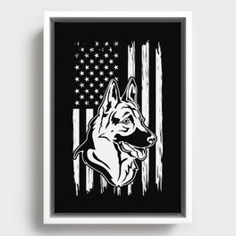 German Shepherd Dog American Flag Framed Canvas