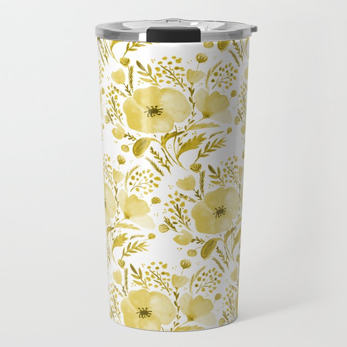 Flower bouquet with poppies - yellow Travel Mug