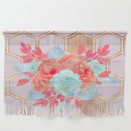 Blush pink hexagons succulent bouquet Wall Hanging