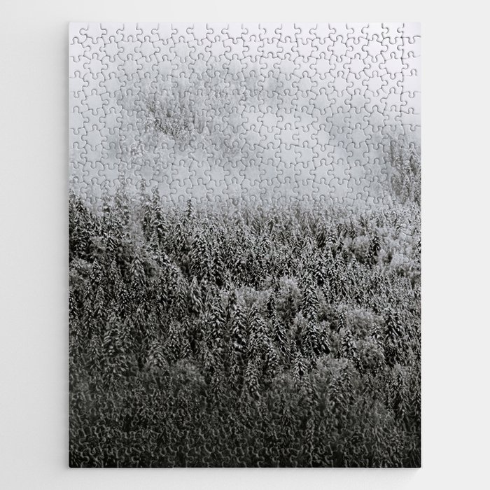 Moody black and white forest in the Winter Landscape Jigsaw Puzzle