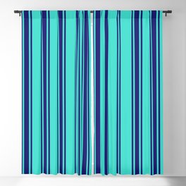 [ Thumbnail: Turquoise & Midnight Blue Colored Pattern of Stripes Blackout Curtain ]