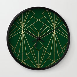 Art Deco in Emerald Green - Large Scale Wall Clock | Stylish, Geometric, Artdeco, Lines, Speakeasy, Pattern, 20S, Foil, Dark, Glamorous 