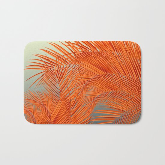 Palm Leaves, Orange Bath Mat
