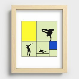 Street dancing like Piet Mondrian - Yellow, and Blue on the light green background Recessed Framed Print