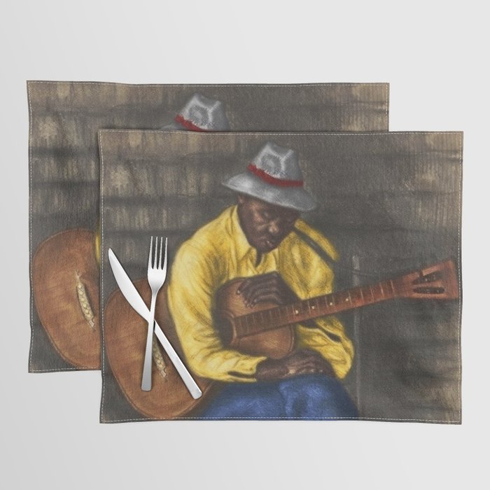 African American Masterpiece Sleepy time down south with guitar portrait painting by Saul Kovner Placemat