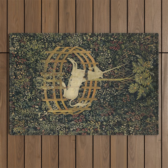 The Unicorn Rests in a Garden (from the Unicorn Tapestries) Outdoor Rug