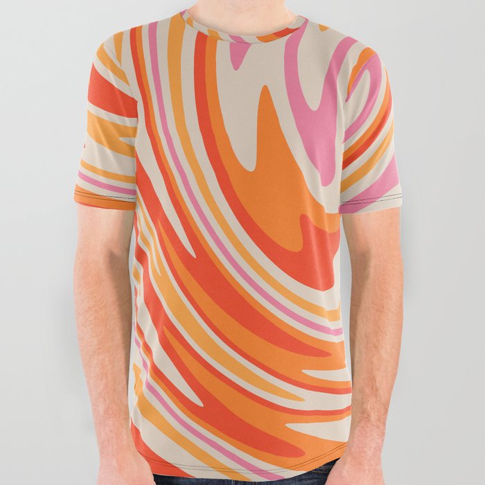 70s Retro Swirl Color Abstract All Over Graphic Tee