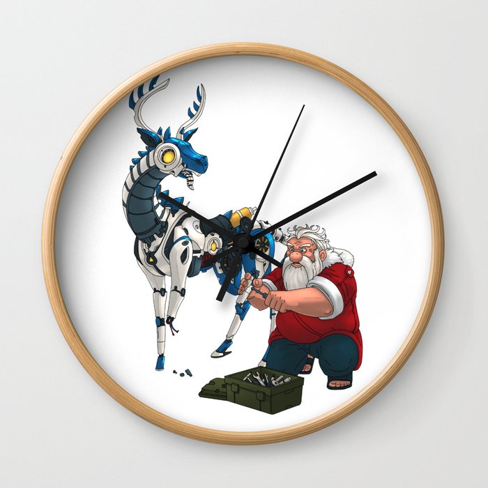 Santa and Robot Reindeer Wall Clock
