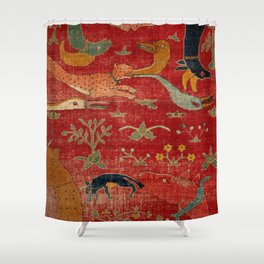 Animal Grotesques Mughal Carpet Fragment Digital Painting Shower Curtain