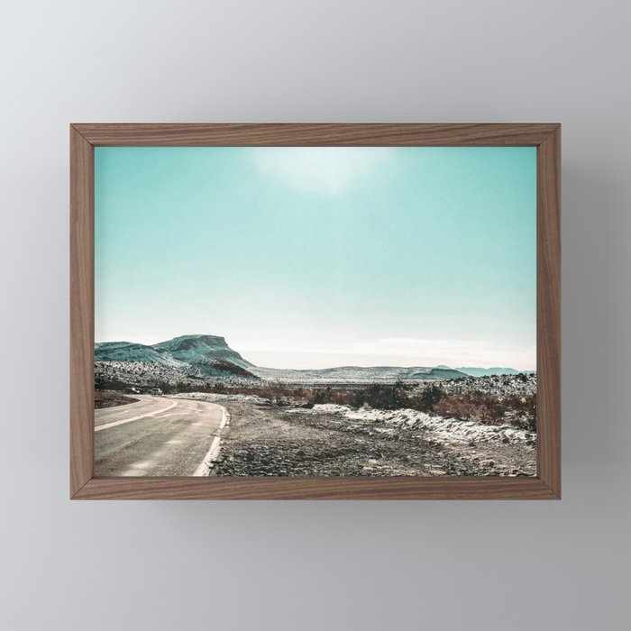 Desert Sunlight Snowfield Vintage Nature Winter Scenery In Mojave Las Vegas Landscape Photograph Framed Mini Art Print By Palmtreeprints Society6
