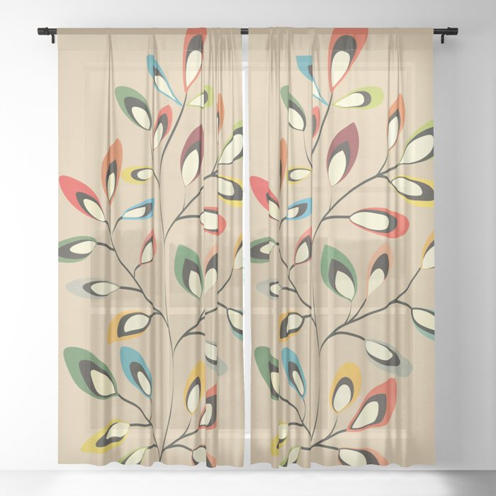 Mid-Century Abstract Branch 02 Sheer Curtain