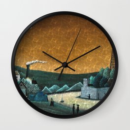 Moon on the River Seine, Paris, France yellow gold sky reflection landscape painting by Henri Rousseau; La Seine à Suresnes Wall Clock