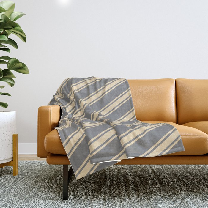 Grey & Tan Colored Pattern of Stripes Throw Blanket