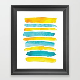 Watercolor yellow and turquoise stripes Framed Art Print