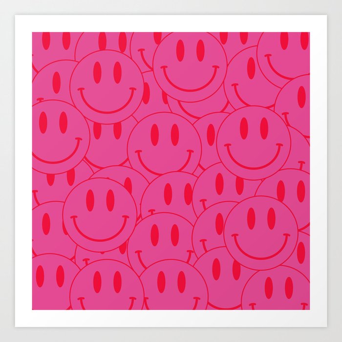 Large Pink and Red Vsco Smiley Face Pattern - Preppy Aesthetic Coffee Mug
