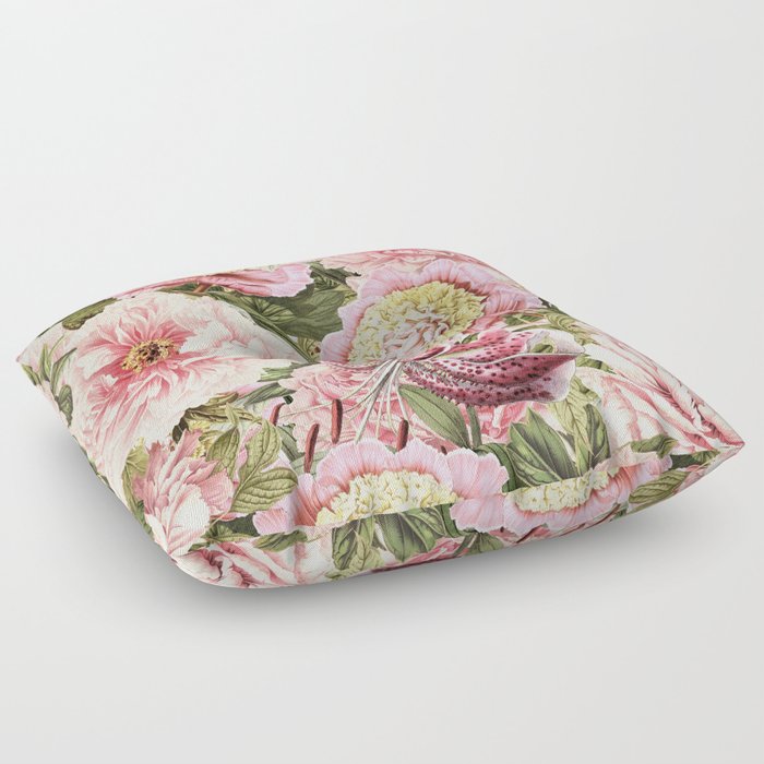 Vintage & Shabby Chic Floral Peony & Lily Flowers Watercolor Pattern Floor Pillow