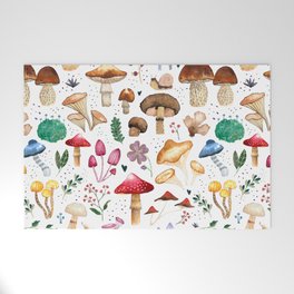 Watercolor forest mushroom illustration and plants Welcome Mat