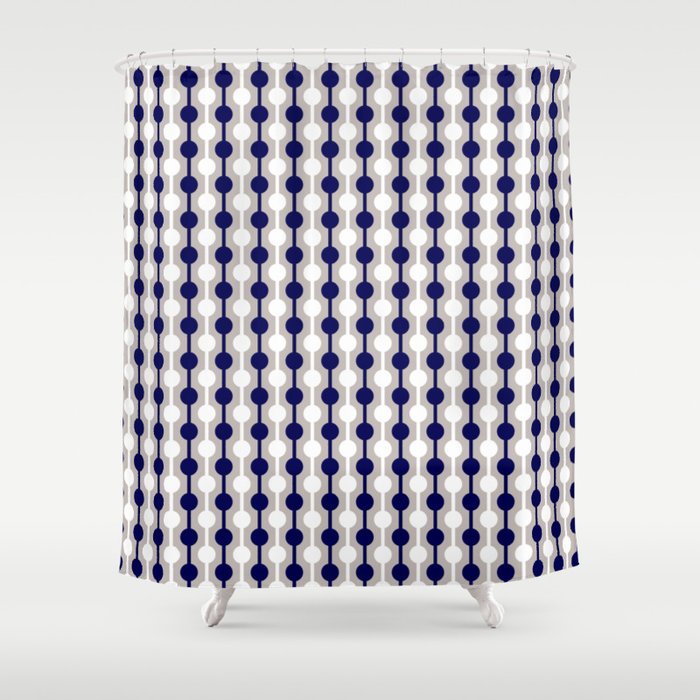 Geometric Multi Droplets Pattern Navy Blue Cream White Shower