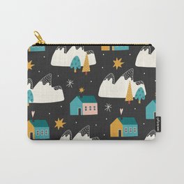 Winter Houses Christmas Pattern Mountains, Tree, Mountains Carry-All Pouch