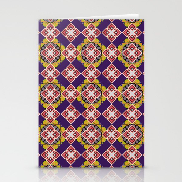 Abstract holiday wrapping paper in violet, pink and brown. Tiled background. Traditional design of 50s. Fabric spring ornament with tiles. Pin up style. Seamless rhombus pattern. Stationery Cards