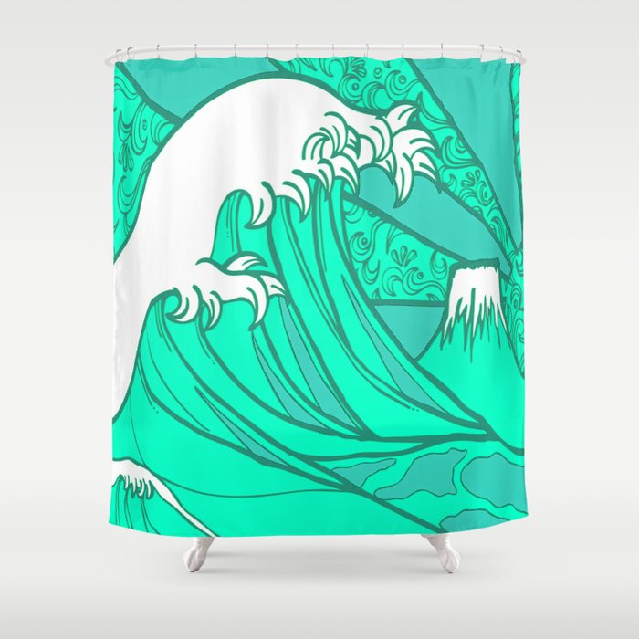  FRESH WAVE AND MOUNTAIN Shower Curtain