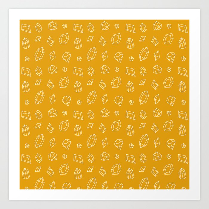 Mustard and White Gems Pattern Art Print