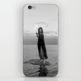 Waterfire; female on ocean water with fire black and white surreal photograph - photography - photographs iPhone Skin