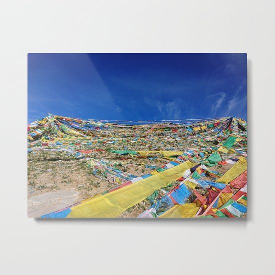 colorful prayer flags on the Tibetan mountain Metal Print