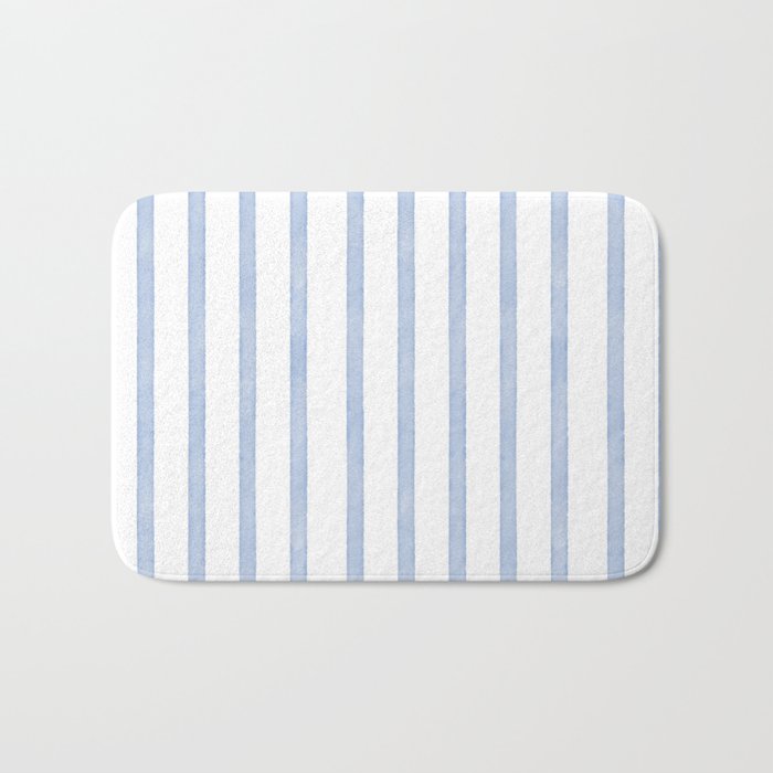 Classic Blue Watercolor Summer Stripes Bath Mat