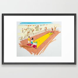 Shuffleboard Art from the 1960's. Retro Illustration. Framed Art Print | Retrovacation, Kids, Illustration, Charcoal, Shuffleboard, Playing, Drawing, Beachart, Couples, Playground 