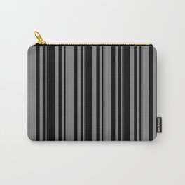 [ Thumbnail: Black & Grey Colored Stripes Pattern Carry-All Pouch ]