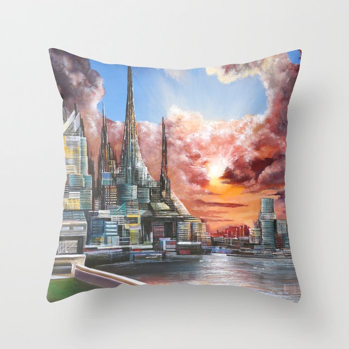 Cityscape of the Future Throw Pillow