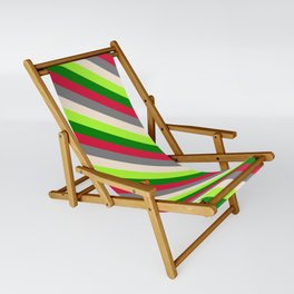 [ Thumbnail: Colorful Gray, Beige, Light Green, Green, and Crimson Colored Stripes Pattern Sling Chair ]