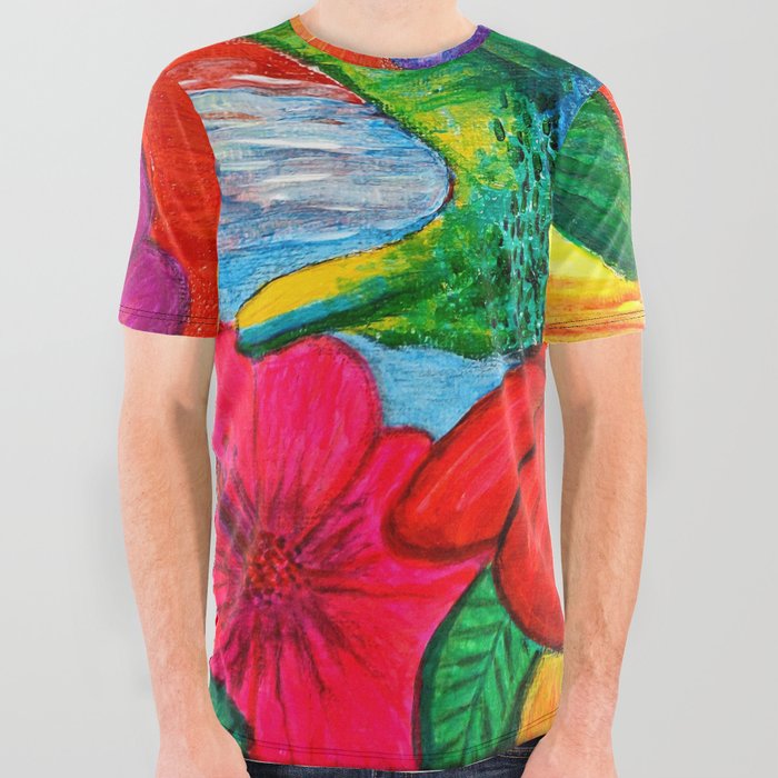 Vibrant Spring Hummingbird All Over Graphic Tee