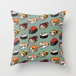 Sushi English Bulldog Throw Pillow
